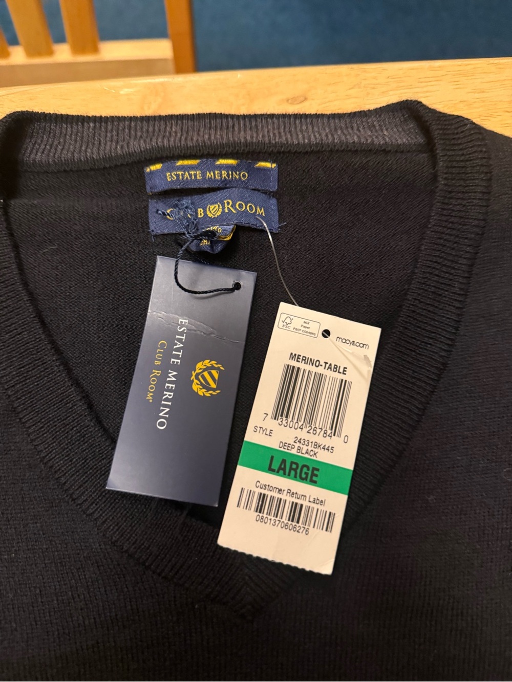 Club Room Deep Navy Blue V-Neck Merino Sweater